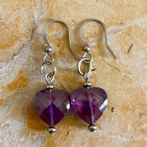 Swarovski Heart Earrings in Stainless Steel Amethyst 1.5” 💜💜💜